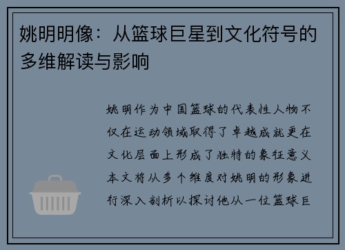 姚明明像：从篮球巨星到文化符号的多维解读与影响